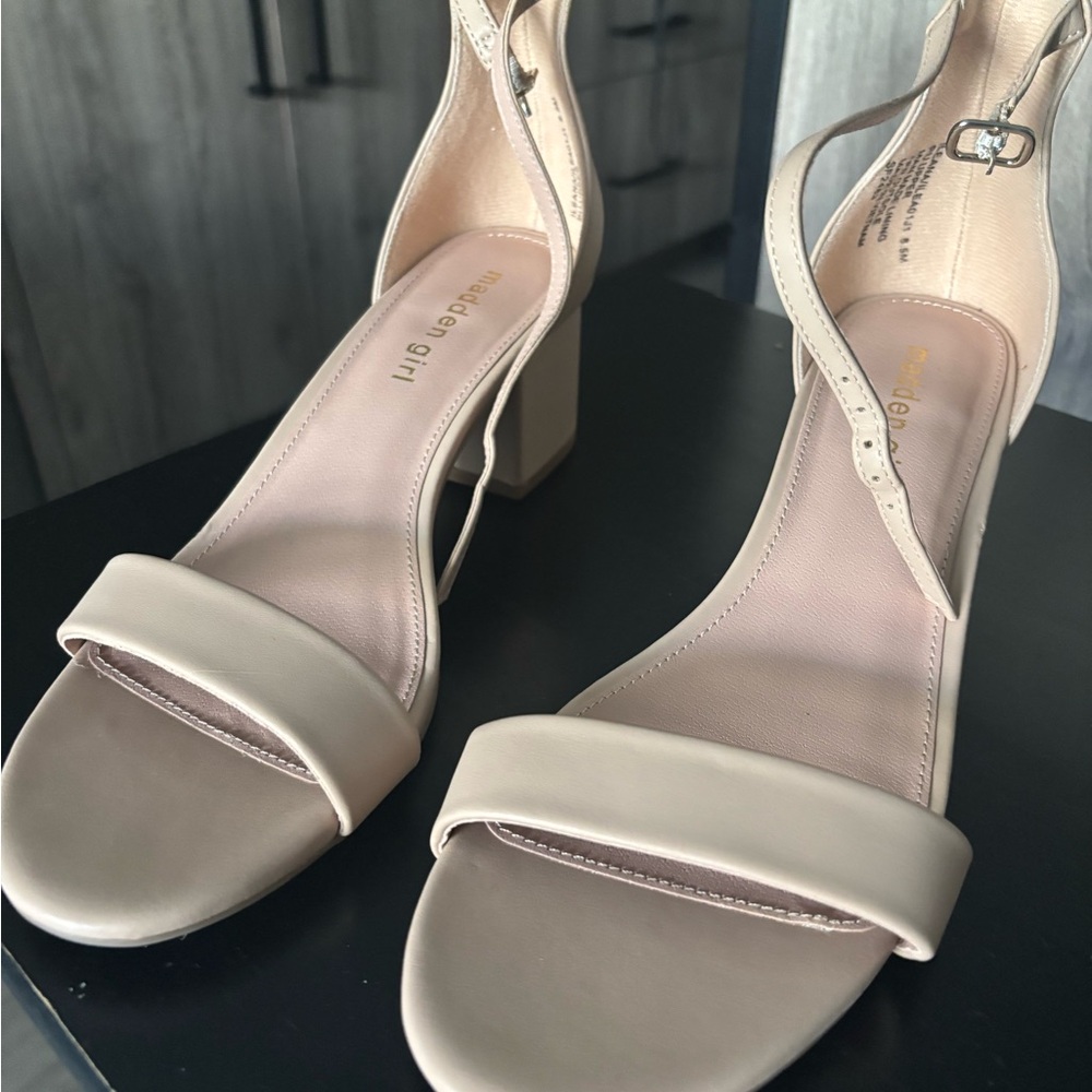 Madden Girl Cream Block Heel Sandals